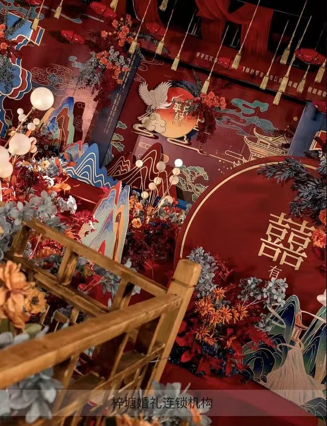 梓塘婚礼公司推荐：奢华国风婚礼现场布置 大气喜庆