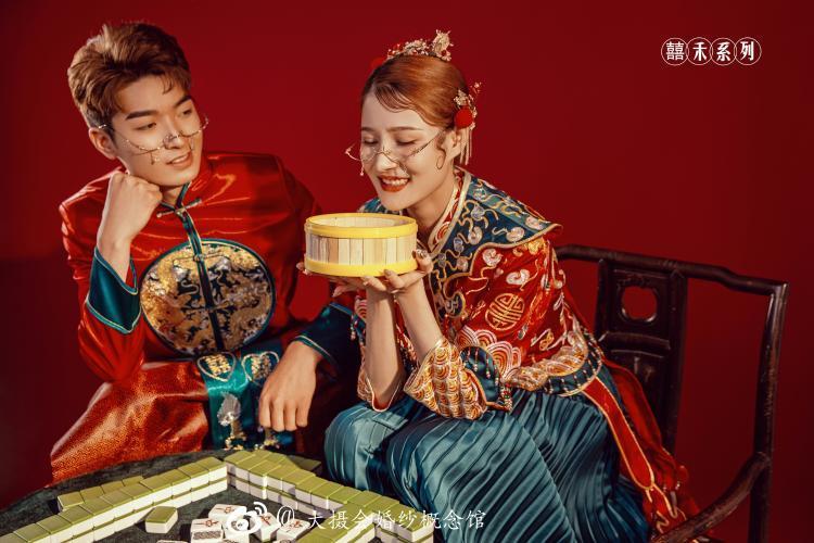 中国风创意婚纱照,中国红和汉服的结合