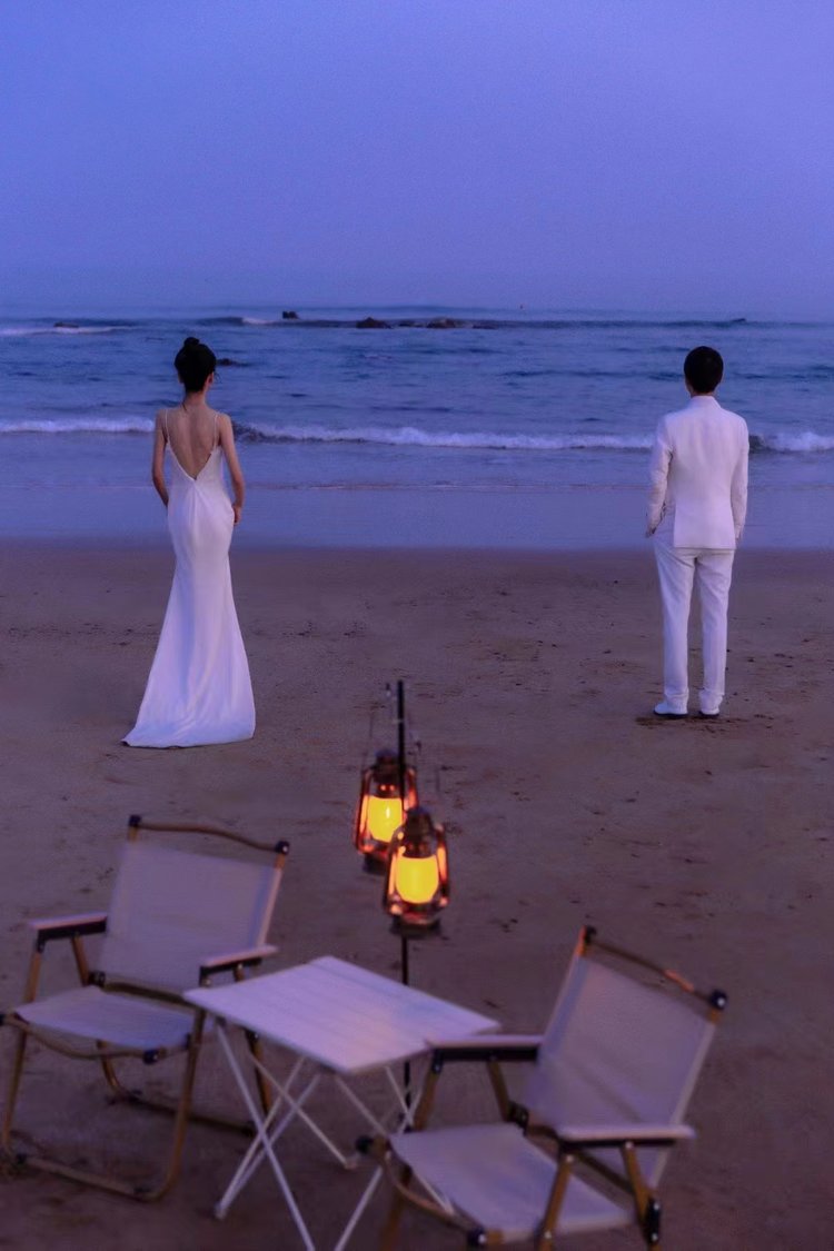 夜色下的温柔,夜景海边婚纱照,客片赏析