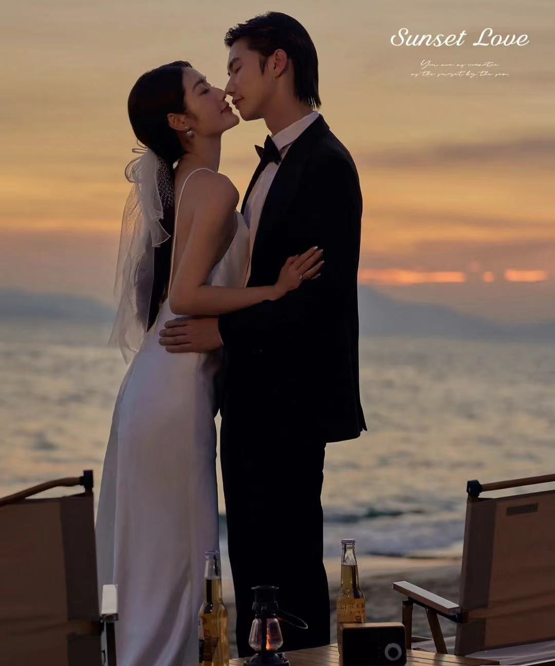 如同电影质感一样 夕阳海边婚纱照
