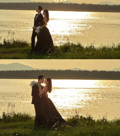夕阳草坪婚纱照 氛围感婚纱摄影