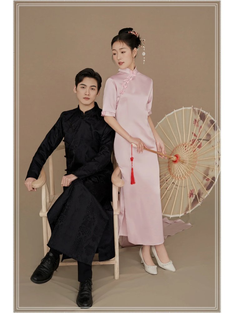 室内粉色旗袍婚纱照 三门峡婚纱摄影