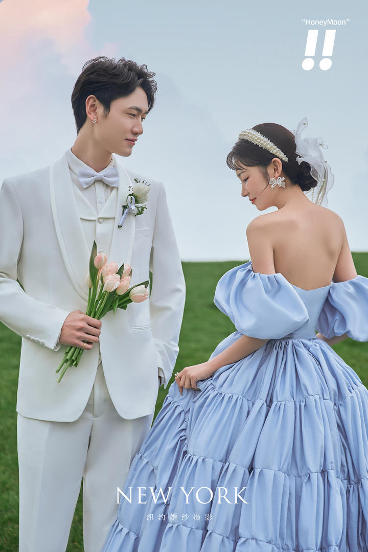 怦然心动系列蓝色婚纱照 蓝色婚纱和大草坪的约定