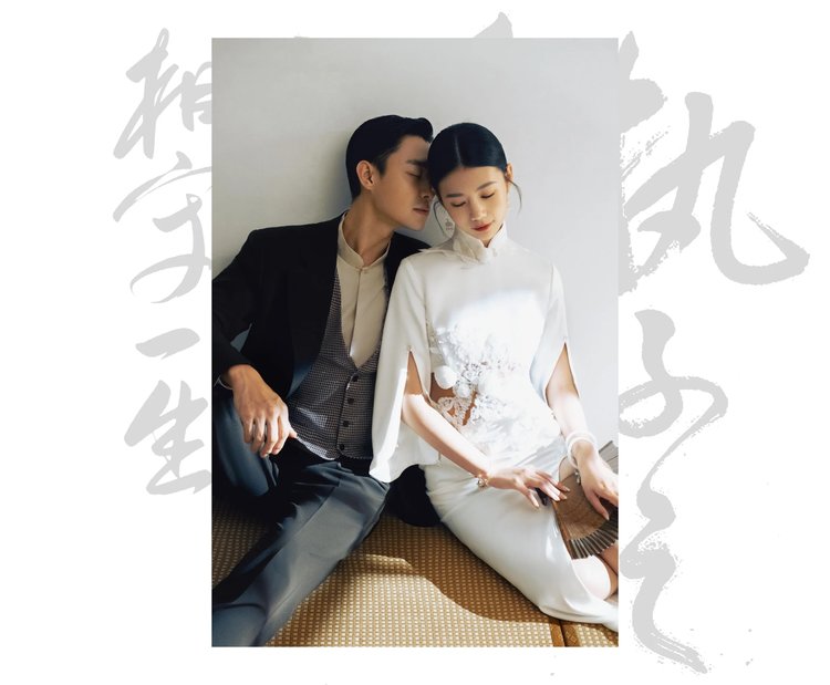 新娘身着素雅的旗袍 温柔大方的妆发 旗袍婚纱照