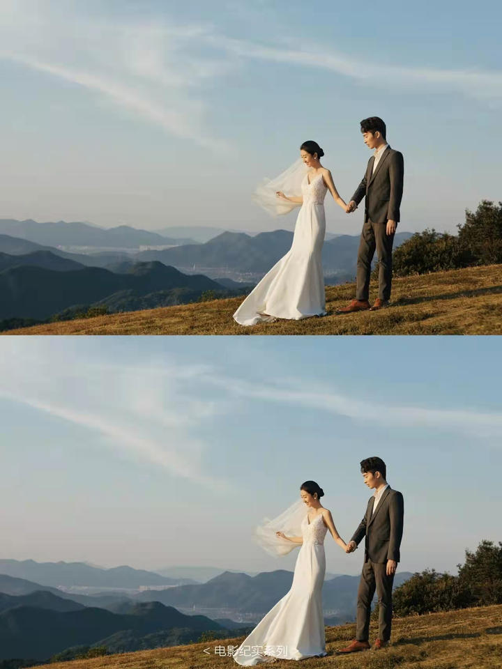 夕阳电影婚纱照 夕阳落日让山顶草坪婚纱照更唯美