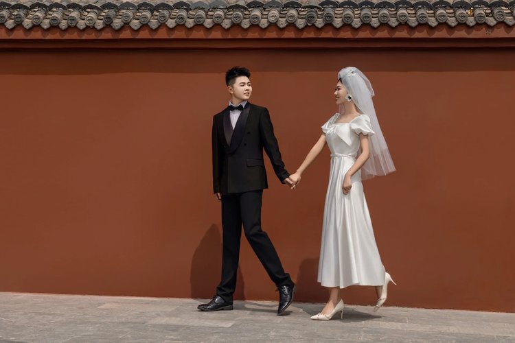 这组街拍婚纱照太有个性 红墙街拍婚纱照