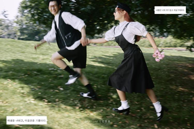 温州外景婚纱照:森林草坪清新韩式风婚纱照