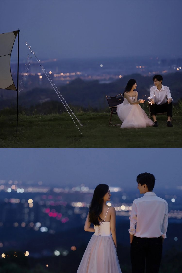 夜景篝火婚纱照 每一帧画面都无比浪漫
