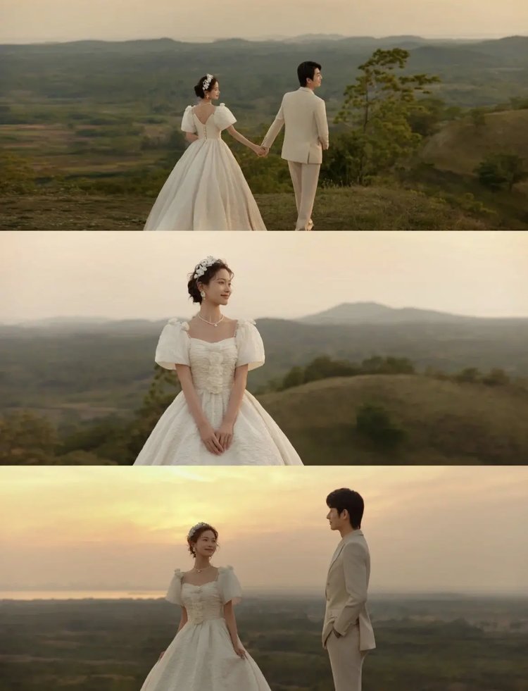 夕阳电影感婚纱照 浪漫黄昏的甜蜜交响曲